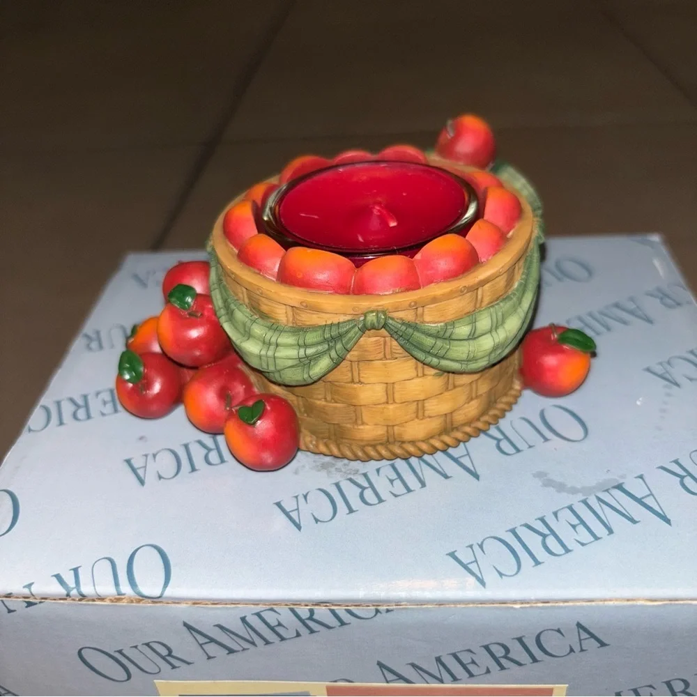 Our America Winter Apple Basket Tea Light Candle Holder #36504